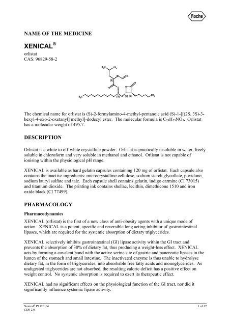 Xenical (orlistat) information .